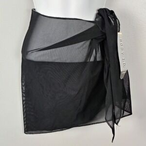 vtg Body I.D. Black Sheer Mesh Sarong Wrap Swim Cover Up Skirt One Size NWT